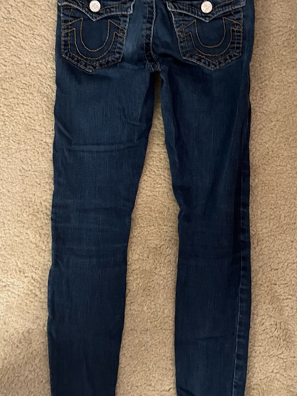HALLE/TRU RELIGIONClassic Dark Indigo Skinny Jeans with Embroidered Back Pockets